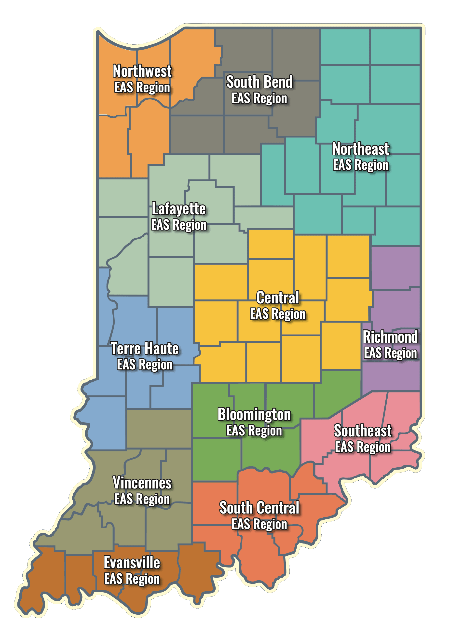Indiana EAS Regions Map